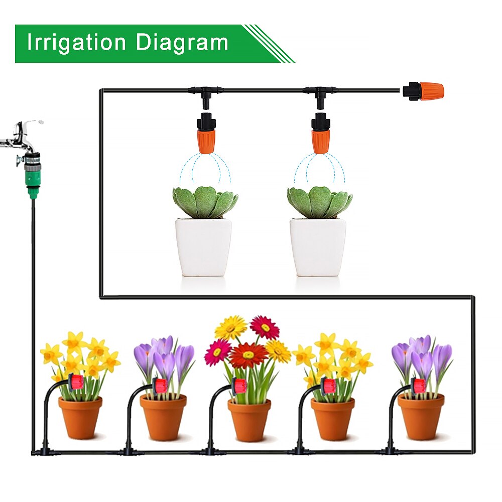 25M Irrigation Spray DIY Drip Irrigation System Automatic Watering Garden Hose Micro Drip Watering Kits with Adjustable Drippers