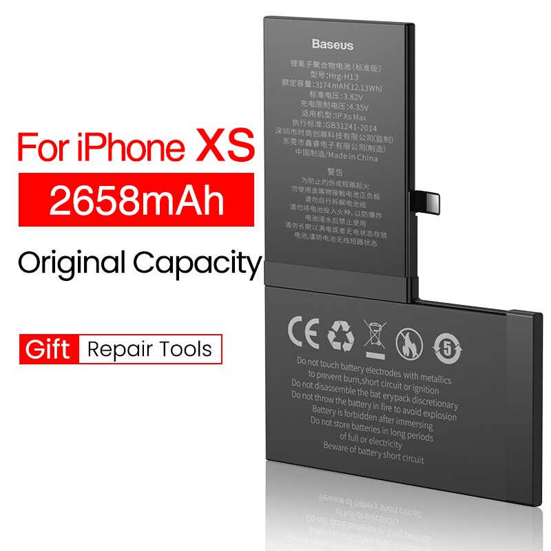 Baseus-batería Original de alta capacidad para iPhone XS Max, XR, X, herramientas de repuesto: 2658mAh For iP XS
