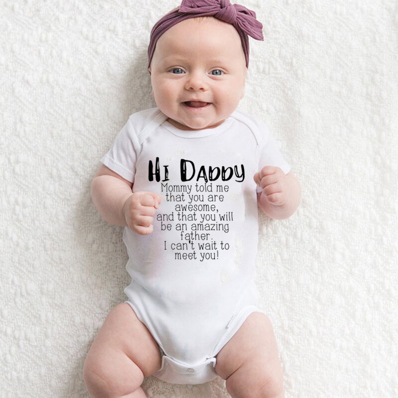 0-18 Infant Newborn Baby Boy Girl Short Sleeve Letter Print Hi Daddy Romper Summer Baby Clothes Born Cotton Baby Onesie: 3M