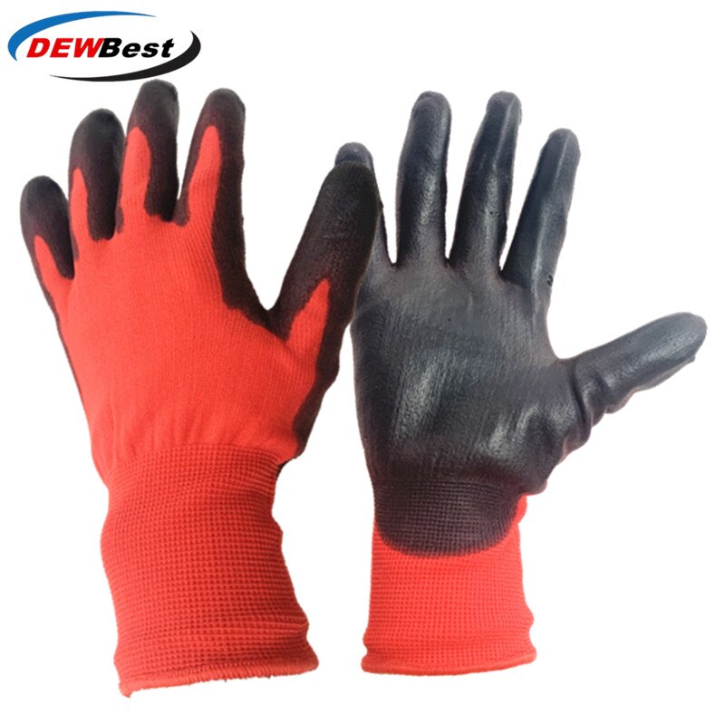 DMF work safety gloves, 13g Pu palm coating protective gloves, four colors of workplace safety protection articles are available: DMF-red-12 / XL