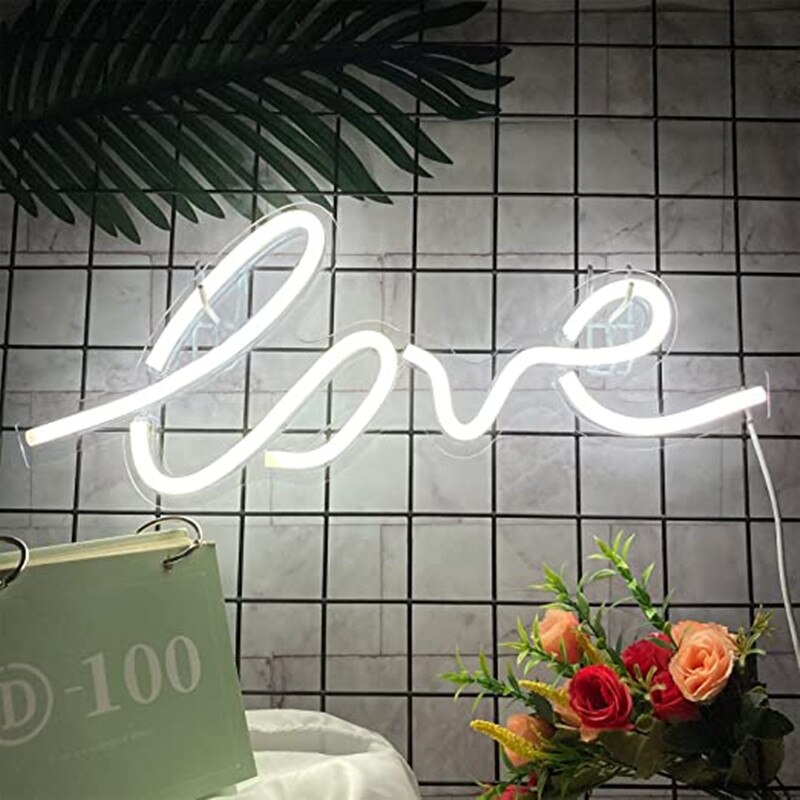 Liefde Usb Neon Sign Slaapkamer Acryl Plaat Led Licht Wit Liefde Licht Up Teken Decoratie Slaapkamer Party Wedding Valentine