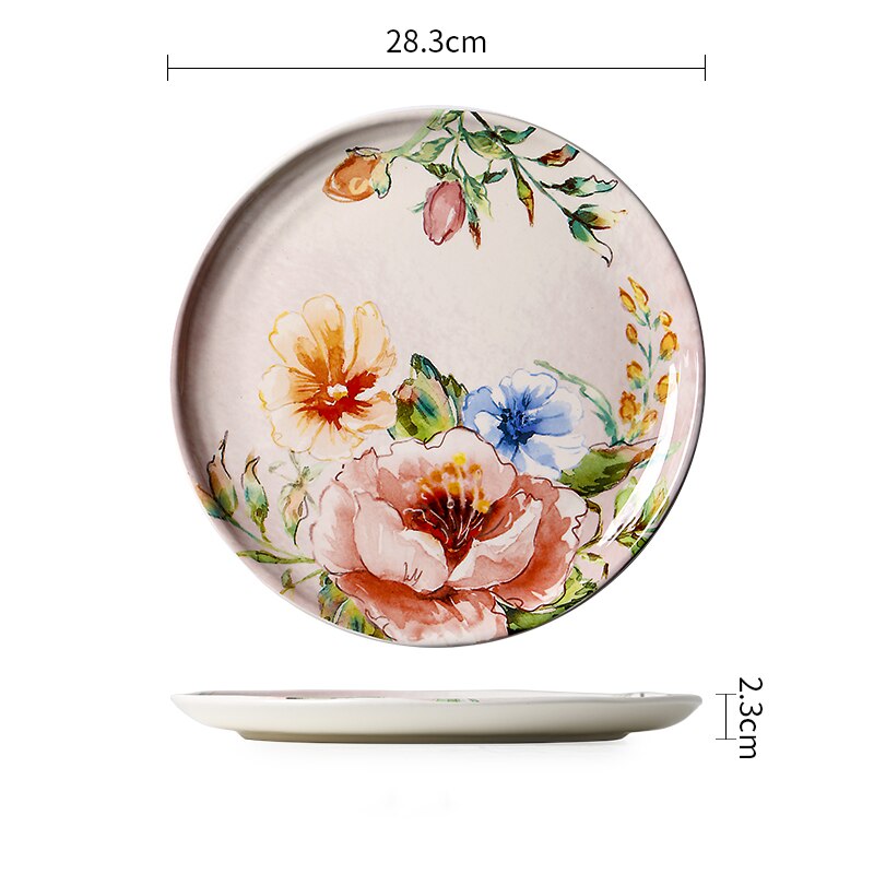 Underglaze Ceramic Plate French Home Rectangle Snack Tray Hand Painted Flower Decorate Dinner Plates Dining Table Decor: Plate-28.3x2.3cm