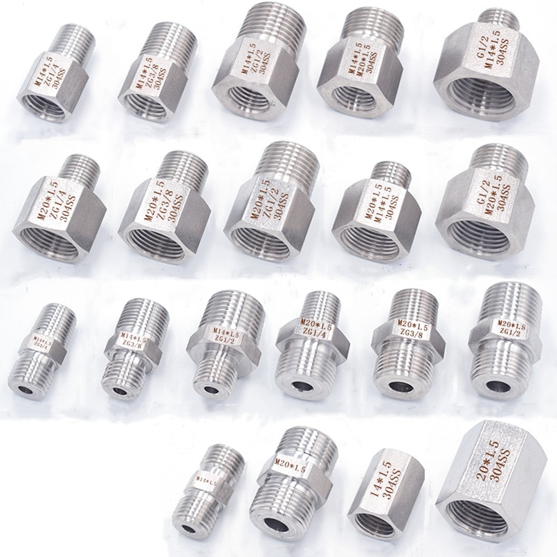 M14 * 1.5 M20 * 1.5 métrique 1/4 "3/8" 1/2 "BSP filetage mâle femelle 304 raccord de tuyau en acier inoxydable adaptateur réducteur connecteur