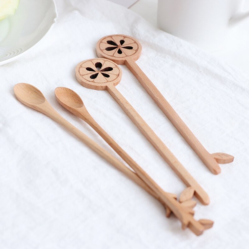 Wood Stirring Spoon Small Kitchen Spoon Japanese Coffee Spoon Lemon Shape Small Spoon Simple Beech Stirring Spoon