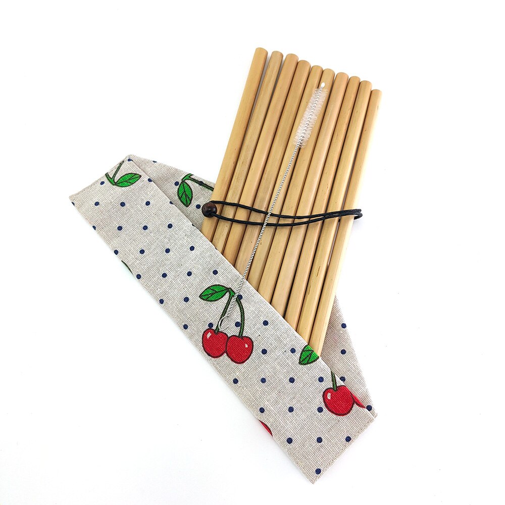 Bamboo Drinking Straw Cutlery with Pouch Biodegradable Alternative to Plastic Stainless Straws Reusable Eco-friendy Clean Brush: Cherry