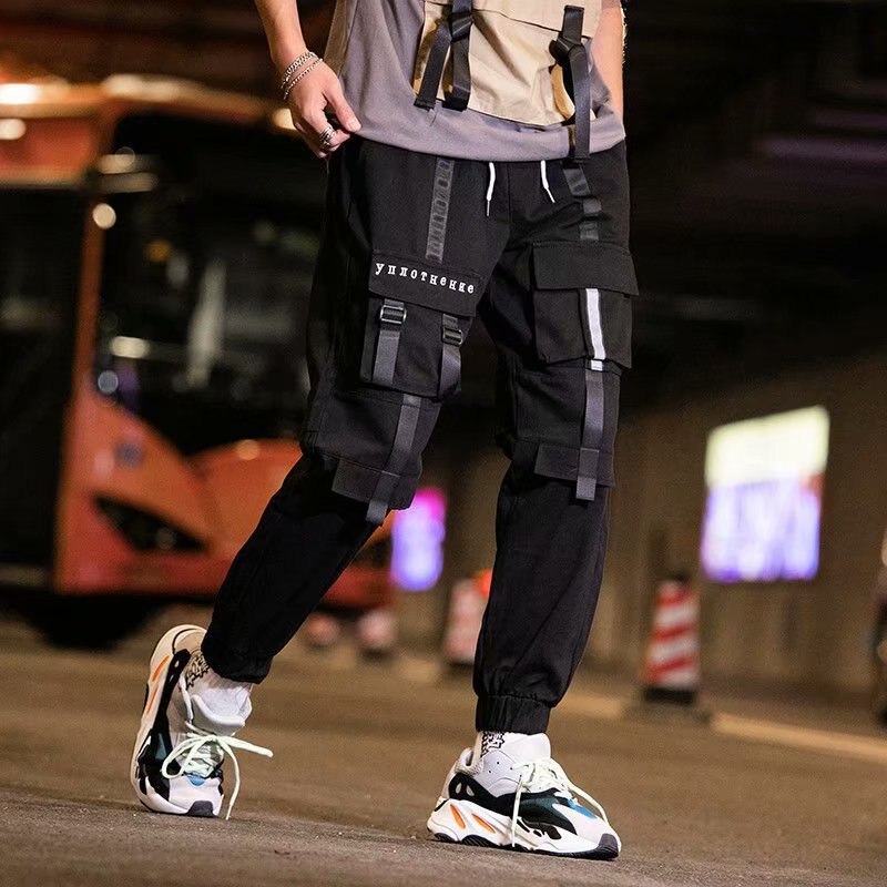 Japanese Streetwear Harajuku Sweatpants Clothing Men Spring and Autumn Pants Men Ankle Length Stylish Joggers Male: M / black