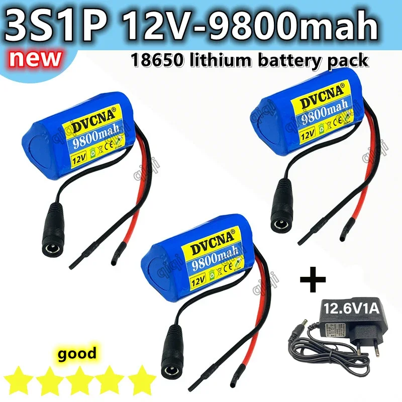 12V 9800mAh 3S1P Lithium Battery 18650 Lithium Battery Pack Protects The Rechargeable Board.with 12.6V1A Charger.: GRAY