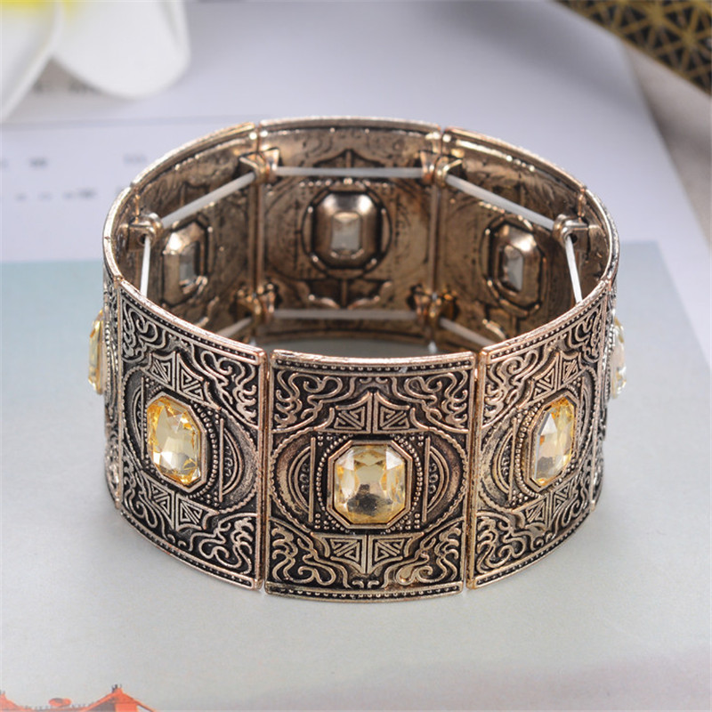 Silber-farbe Manschette Armbinde Für Frauen Ethnische Schmuck Jahrgang Kristall Stein Armbänder Gold Bohemien Breite Armreifen pulseras: Champagner Gold