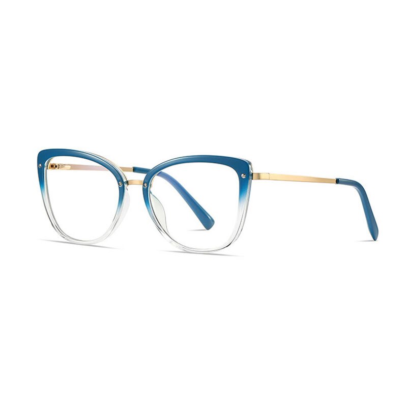 Women Gradient Color Women Stylish Glasses Frame with Flexible Spring Hinges Optical Prescription Eyewear Spectacles: Blue