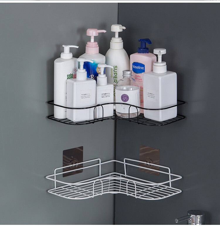 Home kitchen corner shelf bathroom corner triangle shelf bathroom perforated iron art storage shelf
