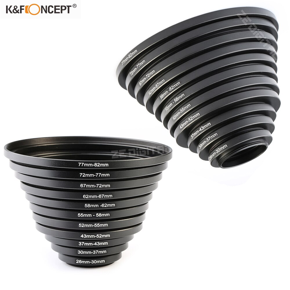 K&amp;F CONCEPT 11pcs 26 ~ 82mm DSLR Camera Metal Step Up Ring Lens Filter Stepping Adapter Kit