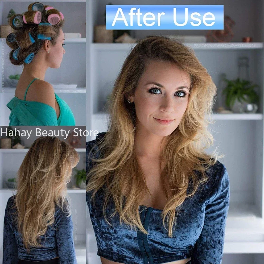 Juego de rodillos para el cabello con gancho de agarre automático de tamaño gigante, rizador de pelo sin calor, rizadores de peluquería, rodillo de espuma Cabello