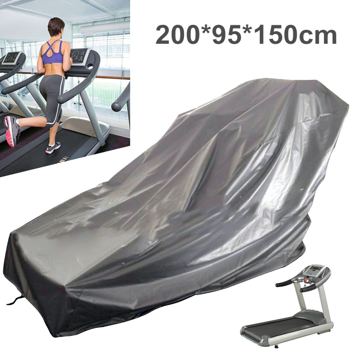 Cubierta impermeable para Mini cinta de correr, cubierta a prueba de polvo para exteriores, 200x95x150cm, fibra de poliéster gris, resistente al polvo y duradera, 1 unidad