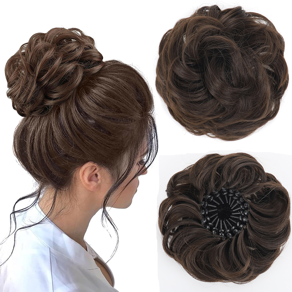 Nueva pieza de pelo de moño desordenado, moño esponjoso sintético en forma de Nido de Pájaro, extensiones de moño de pelo rizado ondulado retráctil para mujeres y niñas