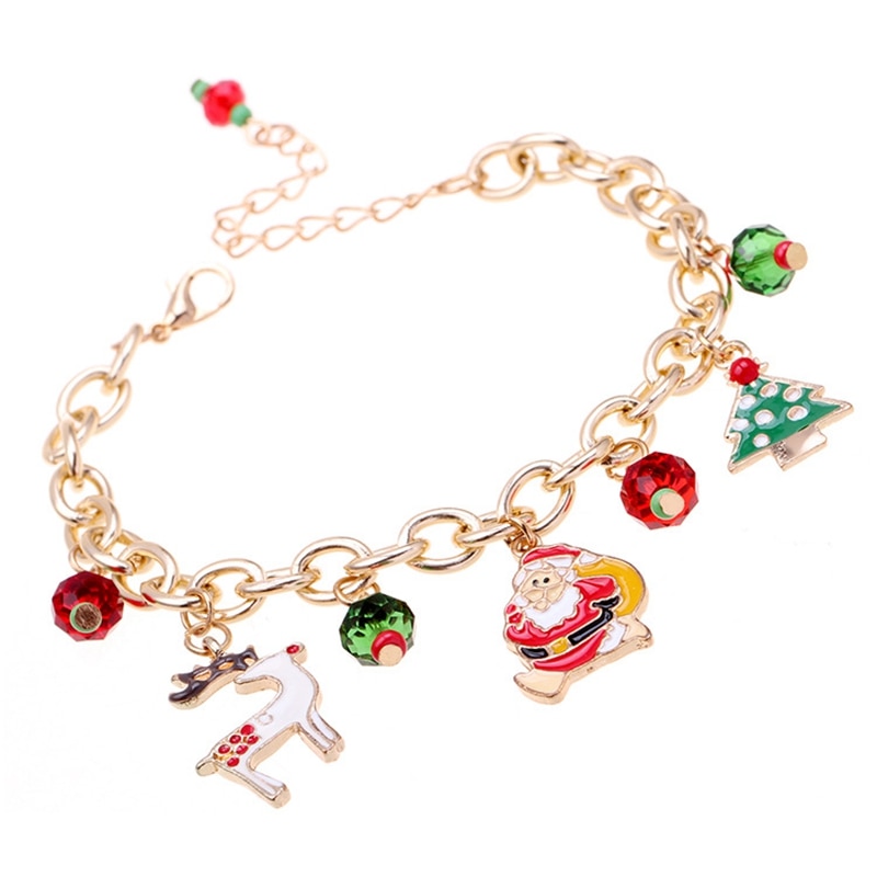5pc julekvinder smykkesæt julemand elg klokke øreringe halskæde armbånd indretning jul til pige kvinder kone mor veninde: Blomme