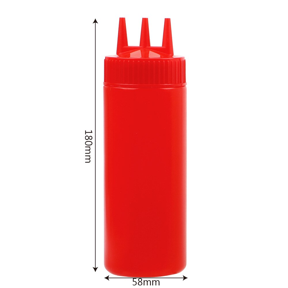 3 agujeros 350ml giro tapa botella de apretón botella de plástico de alimentaria Ketchup mostaza Mayo salsas botellas de aceite de oliva utensilios de cocina