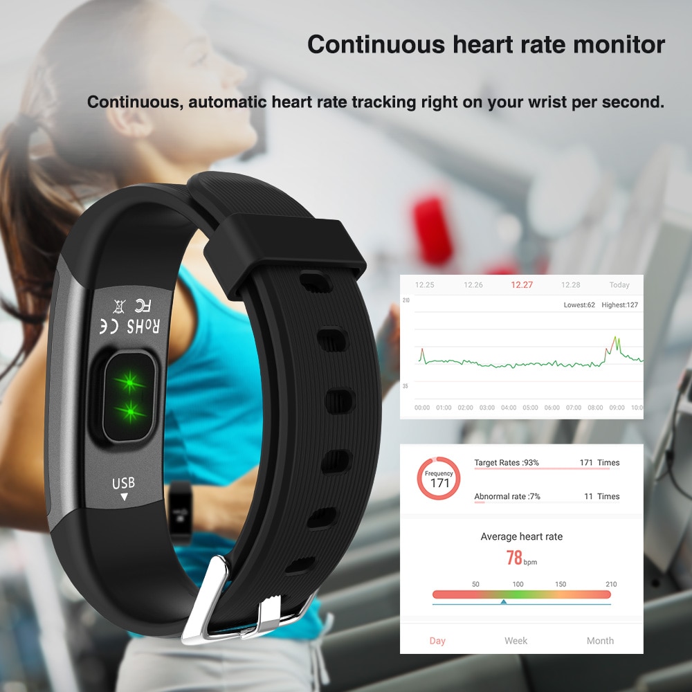 Lerbyee Smart Bracelet GT101 real-time Heart Rate Monitor Waterproof Fitness Band Pedometer Call Reminder Activity Tracker Sport