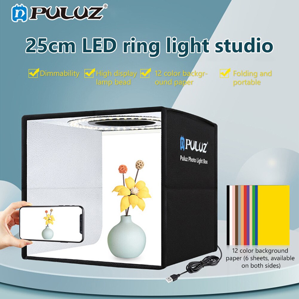 Puluz Led Rechts Licht Lightbox Light Box Mini Fotostudio Doos Fotografie Doos Licht Studio Schieten Tent Box Kit Met achtergronden