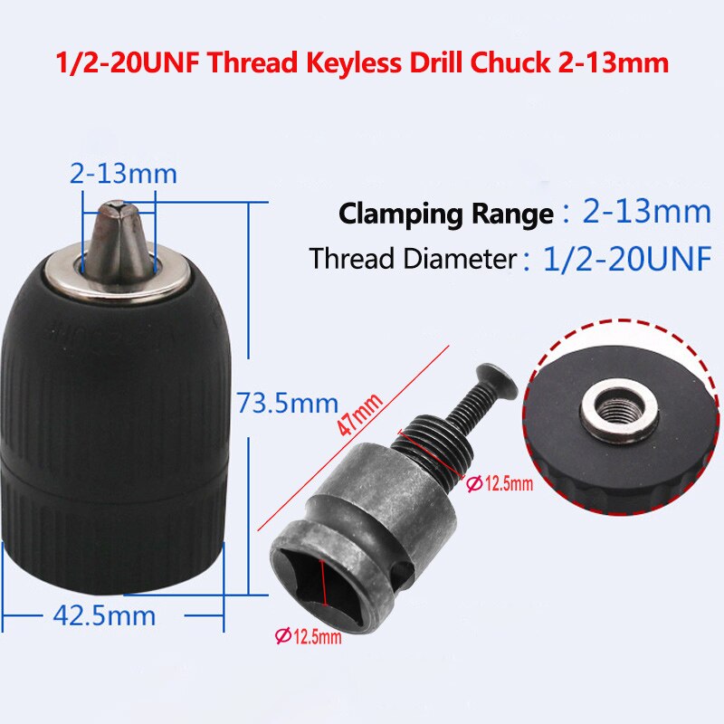 Drill Chuck Adapter Convert Impact Wrench Into Electric Drill 1/2"-20UNF & 3/8"-24UNF Thread 3 Jaw SDS Plus Mini Drill Chuck: F-1