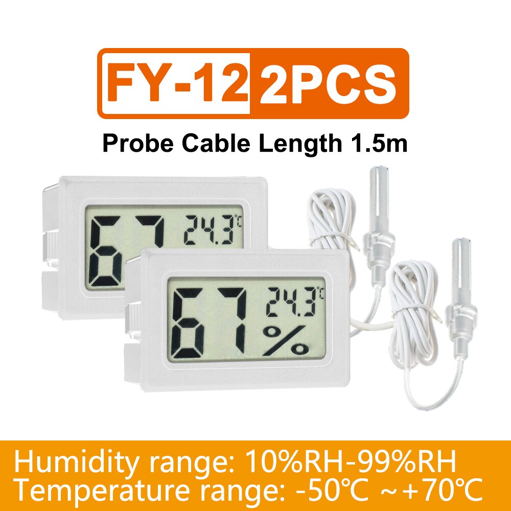 1Pc/2Pcs Mini Indoor Thermometer Hygrometer Lcd Digital Temperature Humidity Sensor Meter Thermometer for Incubator Refrigerator: 2pcs With Wire White