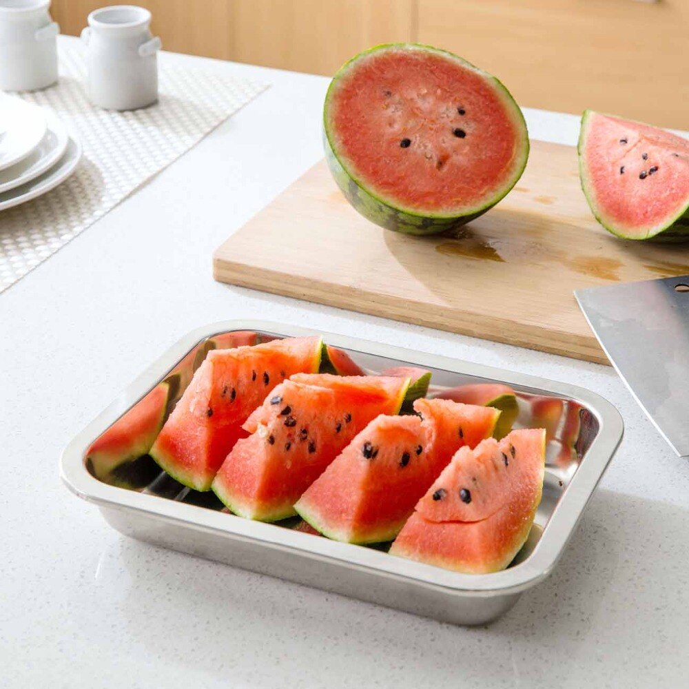OTHERHOUSE Stainless Steel Serving Plate Dumpling Dish Rectangle Vegetable Fruit Tray Baking Cooking Restaurant Plates Tableware