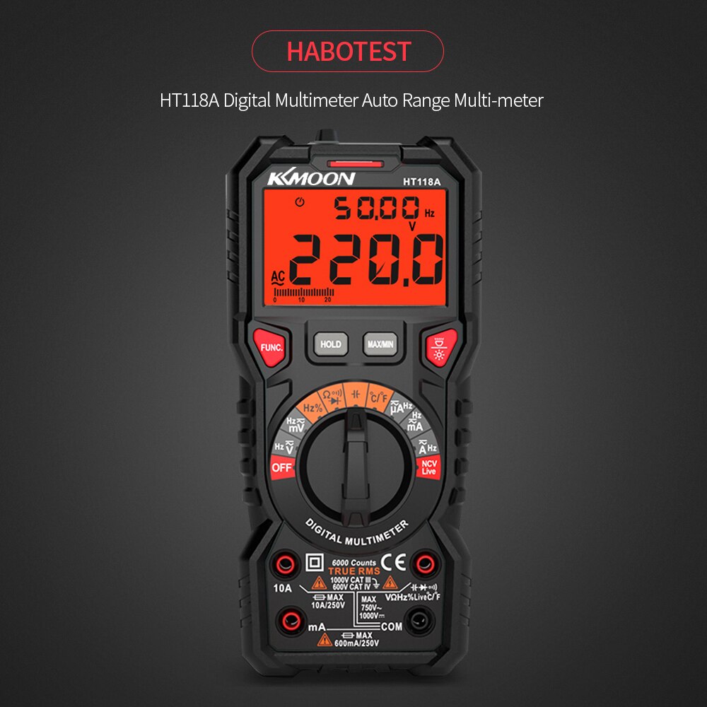 KKmoon HT118A Digital Multimeter Auto Range Multi-meter 6000 Counts True RMS Measuring AC/DC NCV Test Diode Digital Multimeter