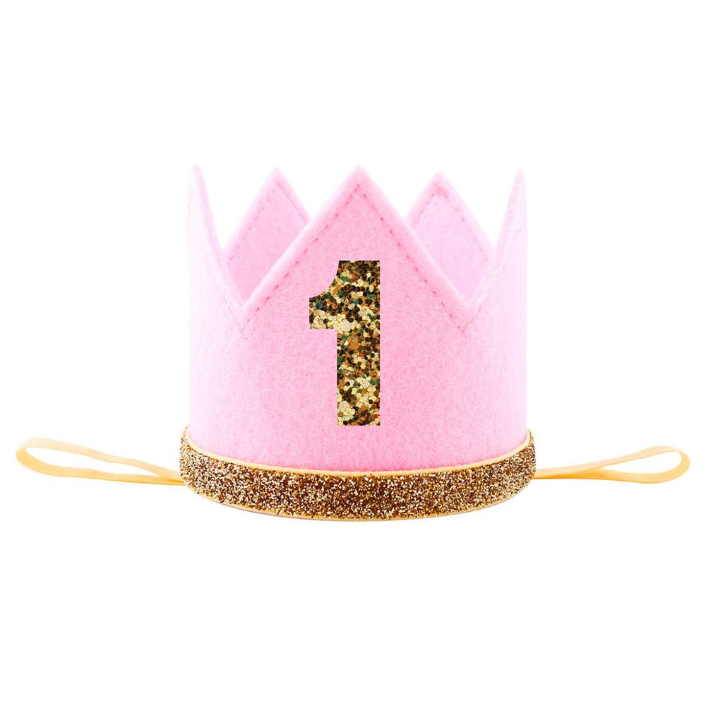 Priness Crown Number 1st 2 3Year Old Party Hat Glitter Birthday Headband Boy Blue Silver First Birthday Hat Girl Gold Pink: Gold