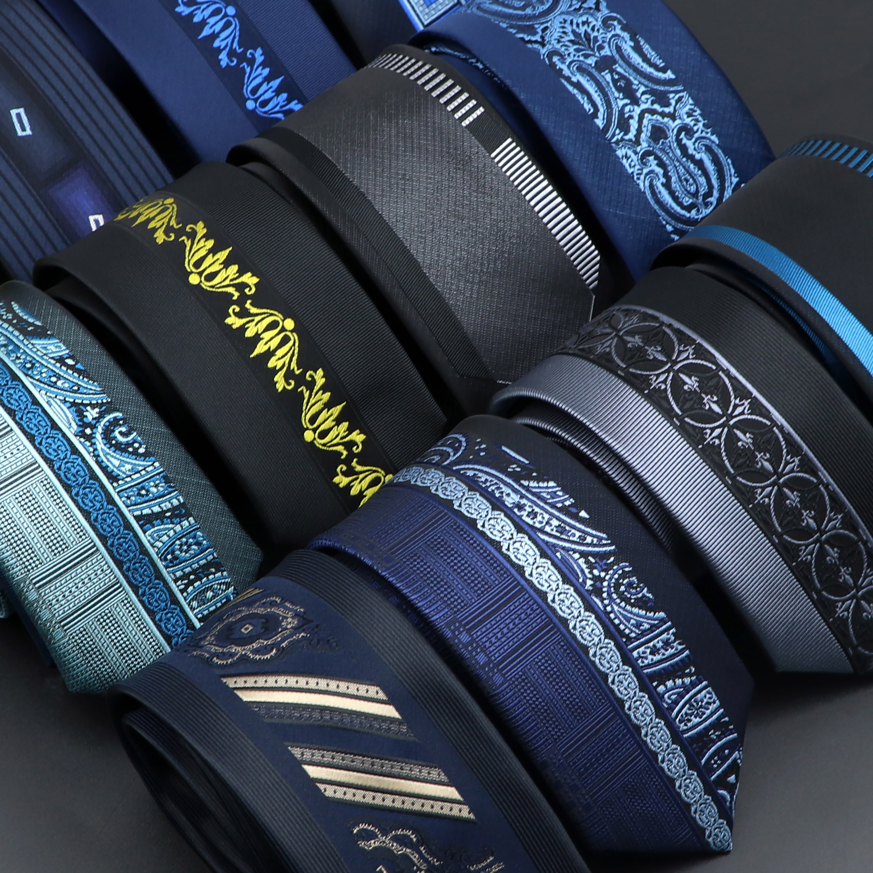 Corbatas delgadas de 6cm para hombre, corbata para vestido de boda, de Cachemira Floral de retales, lazo negro y azul, accesorio de negocios para camisa, , Cravate