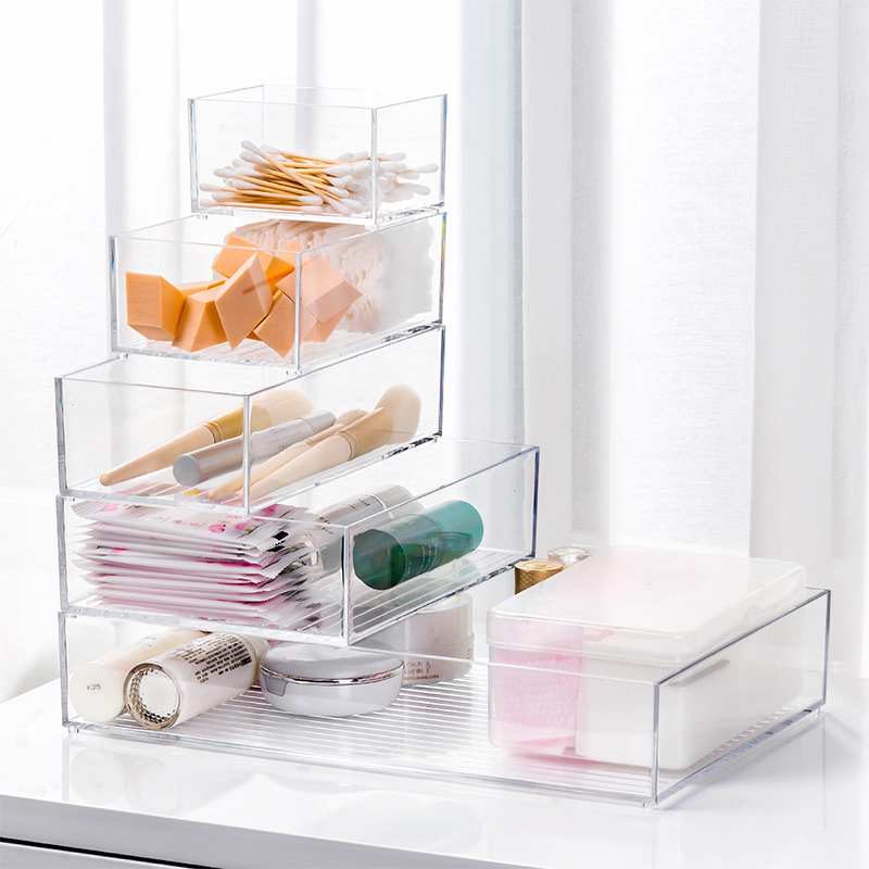 Organizador de acrílico transparente para maquillaje, caja de joyería con acabado de lápiz labial, caja de rejilla, tocador, caja de almacenamiento, cajón