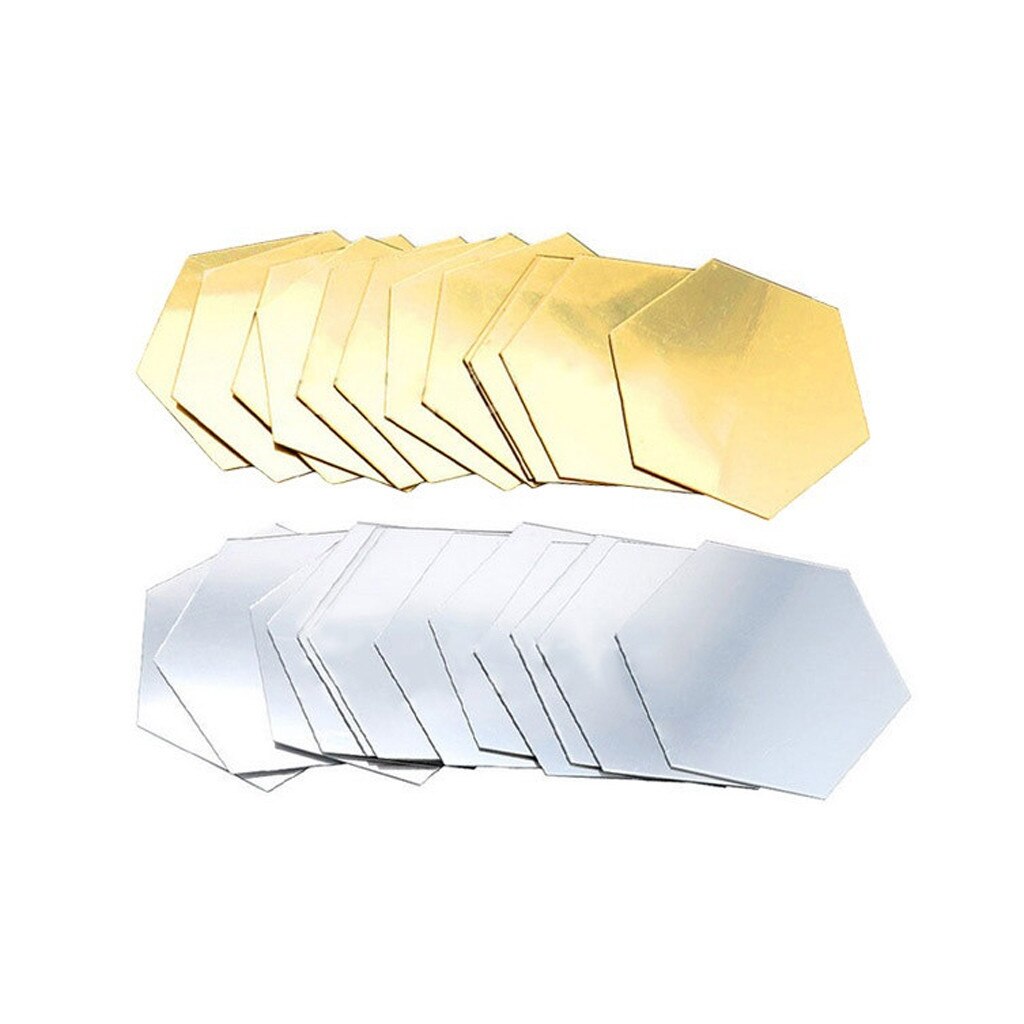Pegatina de pared extraíble de vinilo para decoración del hogar, espejo 3D hexagonal, arte, , 12 Uds., # T