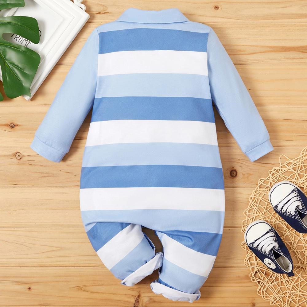 Patpat Winter En Herfst Baby Boy Preppy Sportieve Gestreepte Anker Jumpsuit Baby Boy Kleding
