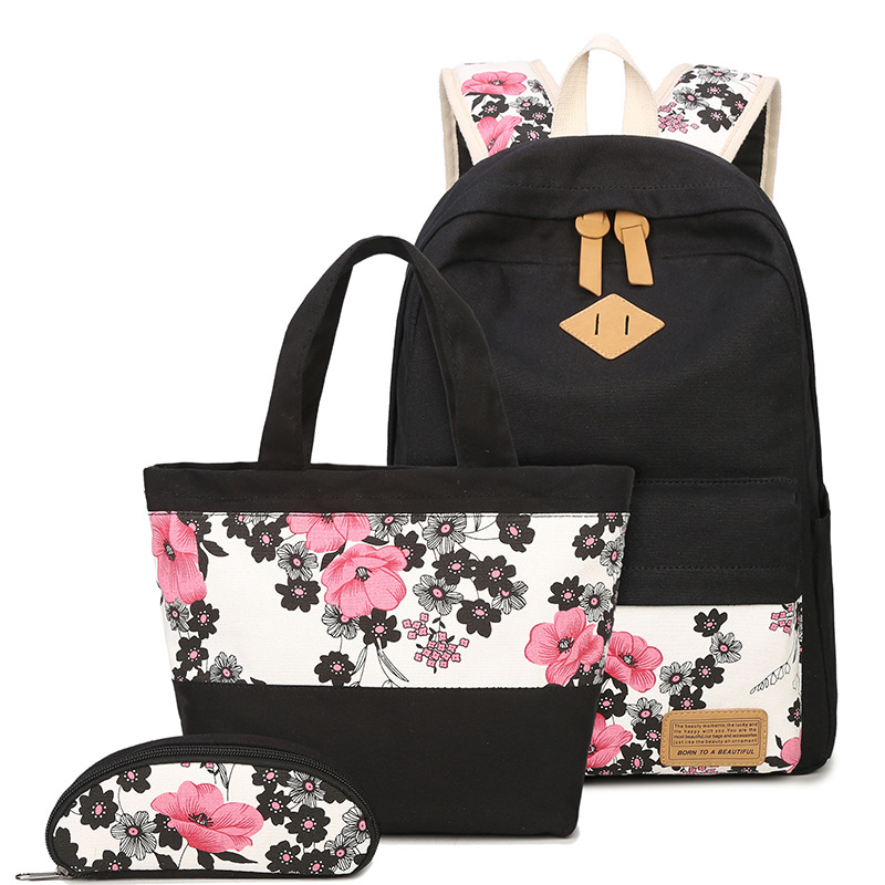 DIOMO Floral Schule Tasche Set für Mädchen Neue Frauen Rucksack Leinwand Blume Drucken Weibliche Buch Tasche 3 teile/satz: Default Title