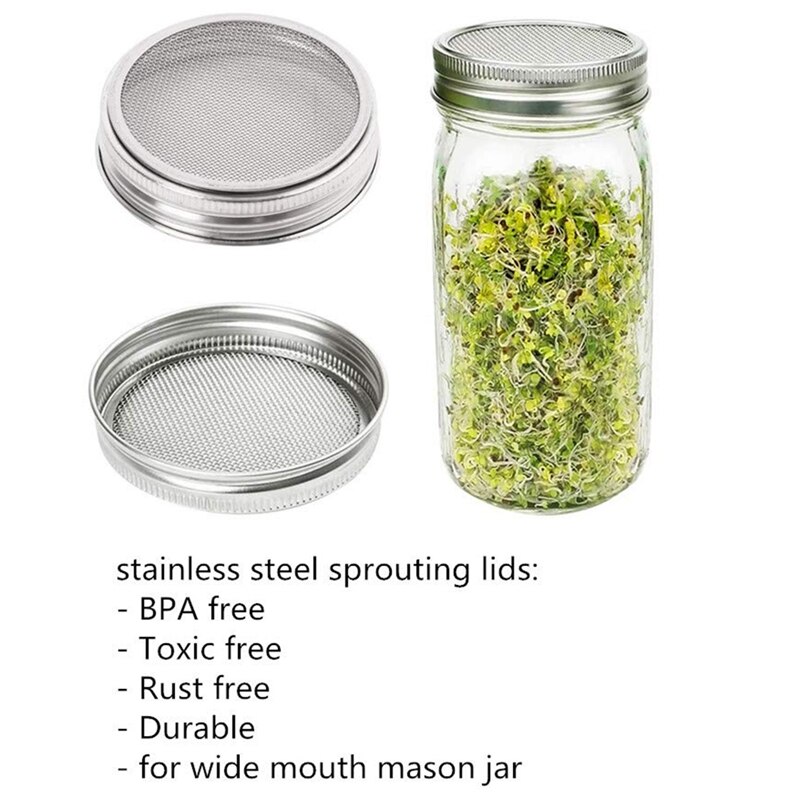 Set Of 3 Stainless Steel Sprouting Jar Lid Kit For Superb Ventilation Fit For Wide Mouth Mason Jars Canning Jars For Making Orga