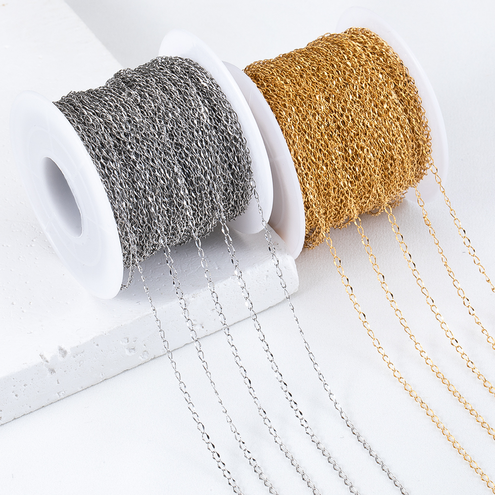 Cadena trenzada fina de acero inoxidable para mujer, cadena de joyería dorada, fabricación de joyas DIY, collar, pulsera, suministros para hacer, 2 metros