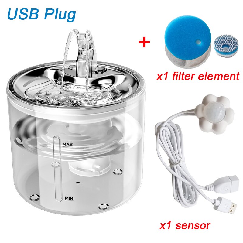 Induktion Katze Wasser Brunnen mit Sensor Rostfreiem Stahl Automatische Katzen Wasser Spender 4 schicht Filter Clever Haustier Trinken Brunnen: A01FilterX1 sensorX1