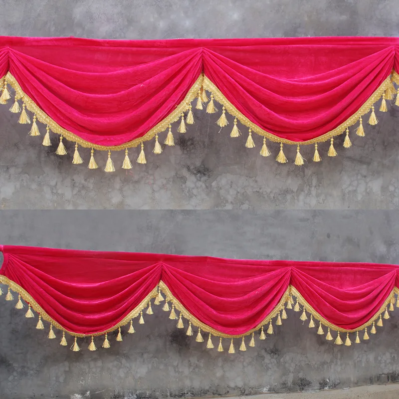 2 Meter Velvet Curtain Swag Tassel Table Cover Wedding Backdrop Table Skirts Stage Background Drapery Party Banquet Walls Decor: plum