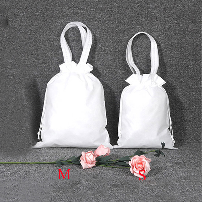 Portable Drawstring bags Girls Shoes Bags Women Non-woven Travel Pouch Storage Clothes handbag Dustproof Makeup bag: white M