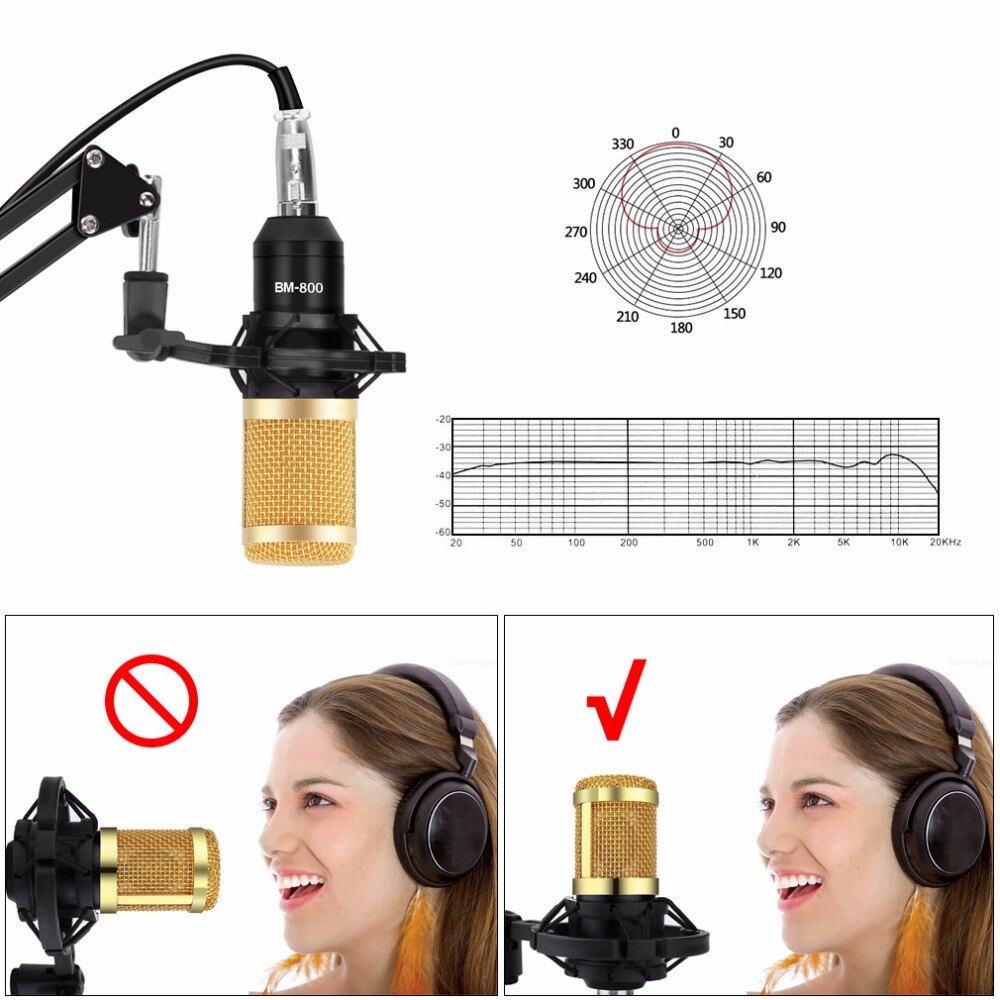 BM-800 Condenser Microphone Studio Recording Kits bm800 Karaoke Microphone for Computer bm-800 Mic Stand Phantom Power