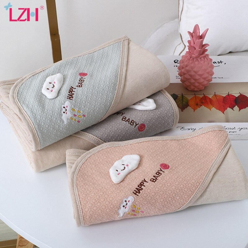 Lzh newborn quilt herfst puur katoen baby gebreide quilt infnat kleur bijpassende cartoon warmhouddeken inbakerdoek