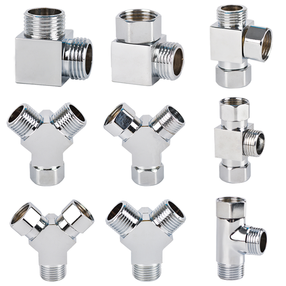3-Way Electroplated Stainless Steel Shower Adapter 1/2inch Shower Diverter One-in-two-out Joint Water Pipe Fittings