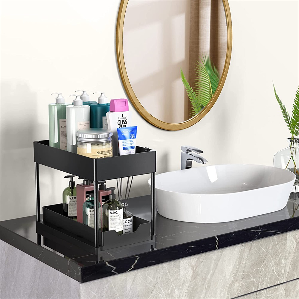 Küche unter der Spüle, Organizer, Aufbewahrungsregal, 2-stufiger Shampoo-Reinigungsmittelschrank, Gewürzregal, Badezimmer-Kosmetik-Aufbewahrung