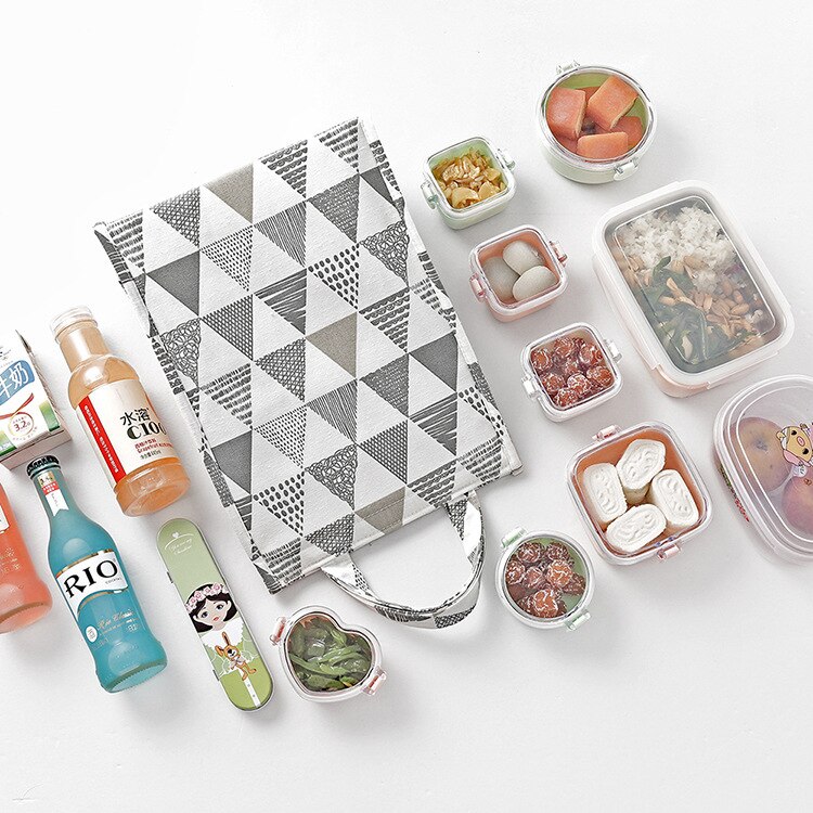Purdored 1 pc geometrie lunchtas voor vrouwen grappige kinder bento koeltassen thermische reis ontbijtbox draagbare picknicktas