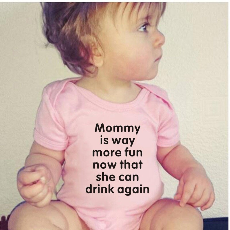 Newborn Baby Boy Girl Short Sleeve Romper Letter Print Mommy Is Way More Fun Drink Cotton Baby Clothes Summer Baby Clothing: Pink / 3M