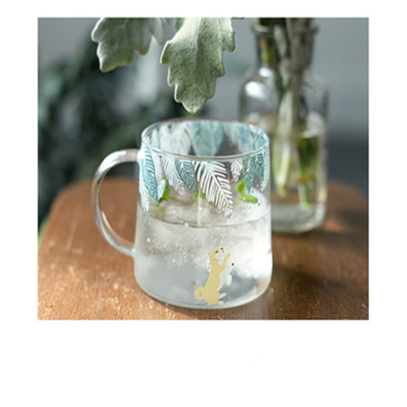 Koreanskt hushållsglas värmebeständigt par frukost mjölkkopp kaffekopp rund transparent tryckt tekopp glaskopp 7