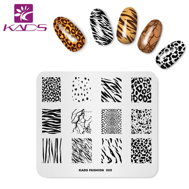 KADS Mode 005 Serie Streep Luipaard Spikkel Shape Nail Decoratie Stempel Template Stencil Polish Stempel Plaat