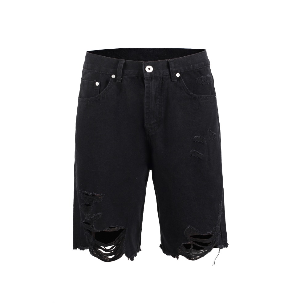 Jean ample pour hommes, Short en jean et détruit, cool, trou noir, combinaison , high street, offre spéciale