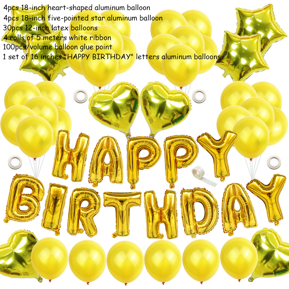 1Set lettre joyeux anniversaire ballon fête d'anniversaire décoration enfants événement fournitures ballons d'air bébé douche feuille Balon Alphabet: Golden combination-1
