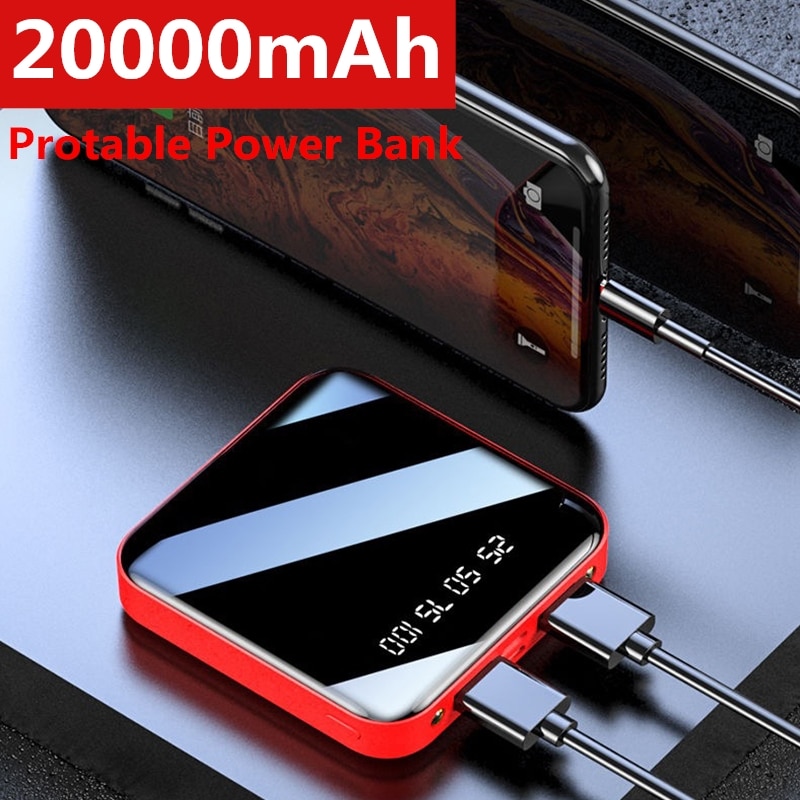 20000mah moc Bank dla iPhone8 XiaomiMi mini Powerbank Powerbank ładowarka dwa porty Usb zewnętrzna ładowarka robić baterii przenośna