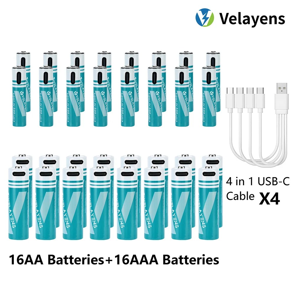 1.5V USB Rechargable Lithium Battery AA 2200mAh + AAA 600mAh Actual Capacity Fast Charging 2000+ Charge Cycles