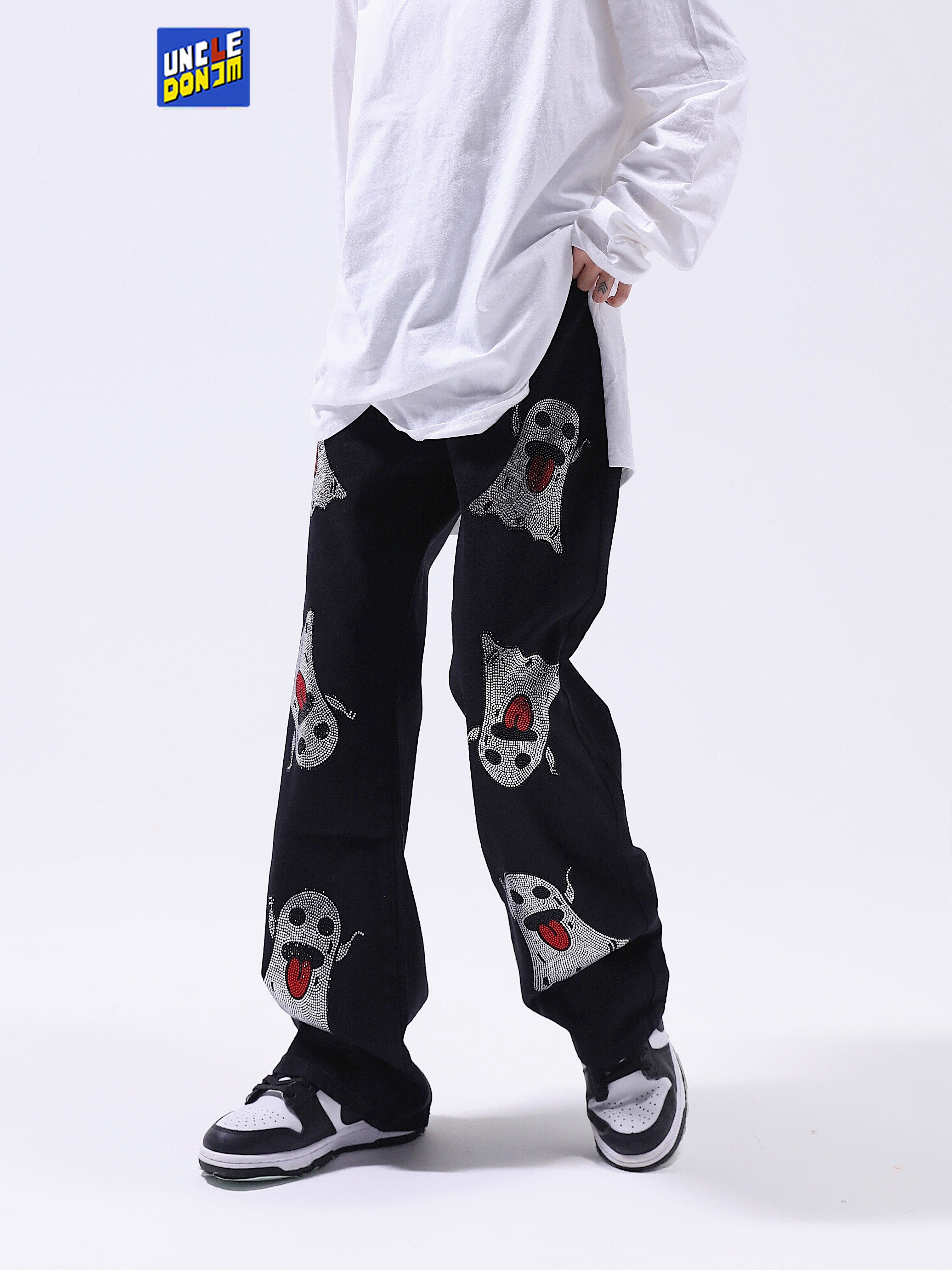 UNCLEDONJM Evil distressed jeans mens street wear biker jeans hip hop pants goth clothes men jeans for men baggy jeans